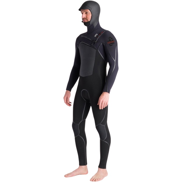 2025 C-Skins Hommes NuWave Wired+ 6/5mm Chest Zip à Capuche Combinaison Néoprène C-NWI65MH - Black / Black X / Rust